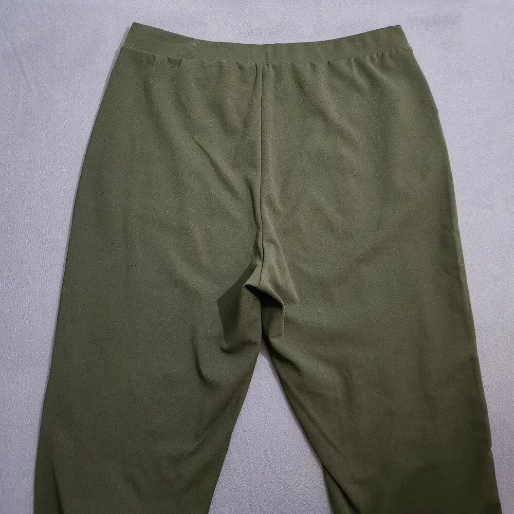 LOFT Women XL Green Pintucked High Rise Straight Leg Elastic Waist Pull On Pants - Picture 4 of 10